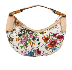 Bamboo Flora Shoulder Bag, Canvas, White/Beige,2684 DB, 3*